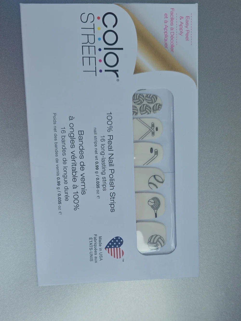 Color Street Cream Nail Polish Strips with Sports Icon Accents GAME ON